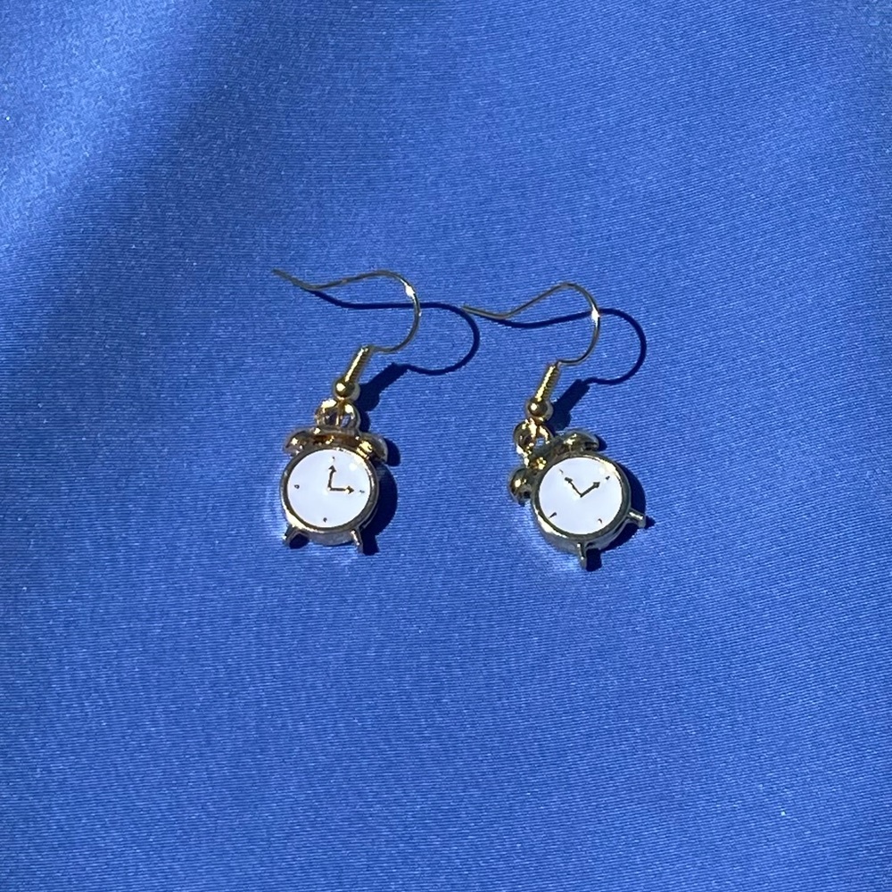Dainty gold clock earrings, made by me